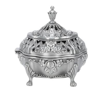 Imagem de Phefop Suporte para Queima de Incenso Em Liga de Zinco, Design Oco 3D Elegante, Suporte Antiderrapante para Cones e Carvão, Ideal para Casa, Escritório e Espaços de Meditação (Cor de estanho antigo)