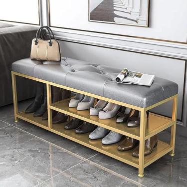 Imagem de Banco de entrada luxuoso com armazenamento de botas, banco estofado macio para sapatos, banco de sapato, organizador de sapatos moderno (tamanho: 80 * 35 * 45 cm (31 * 14 x 18 polegadas), cor: C)