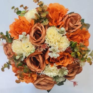 Imagem de Buquê de Noiva Artificial com Flores Coloridas para Casamento Civil ou Religioso(Terracota/Cravo creme/Marron)