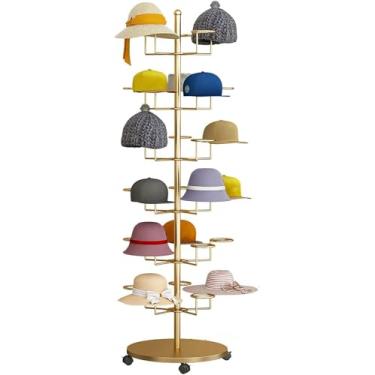 Imagem de Suporte giratório comercial com rodas – Organizador vertical de metal para várias perucas e toucas, suporte ajustável de 4 a 8 níveis para varejo, solução moderna de armazenamento de chapéus