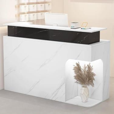 Imagem de Mesa de recepção branca moderna com balcão, mesa de caixa de varejo com gaveta e armário de armazenamento para escritório de loja - 120 x 50 x 100 cm