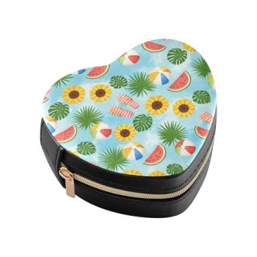 Imagem de Burbuja Caixa de joias em formato de coração com padrão de verão, mini estojo de viagem para mulheres e meninas, organizador portátil de armazenamento para brincos, anéis, colares e pulseiras