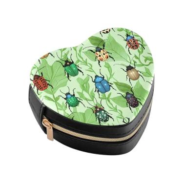 Imagem de Burbuja Caixa de joias em formato de coração com folhas de besouros, mini estojo de viagem para mulheres e meninas, organizador portátil de armazenamento para brincos, anéis, colares e pulseiras