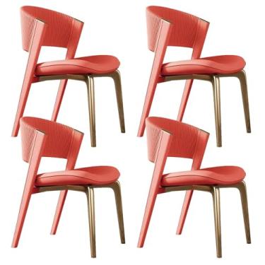 Imagem de Conjunto de 2 cadeiras de jantar estofadas de meados do século, cadeiras de cozinha modernas de couro sintético com pernas de metal - Cadeiras elegantes com detalhes nas costas abertas para sala de