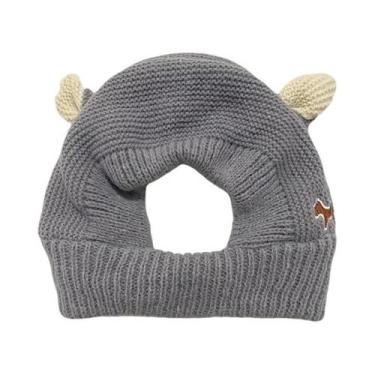 Imagem de Gorro De Lã Quente Laranja Para Cães Com Proteção Auditiva Antirruído 