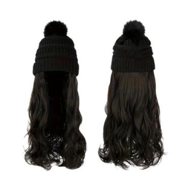 Imagem de Peruca Sintética Ondulada De 20 Polegadas Com Touca De Malha E Pompom 