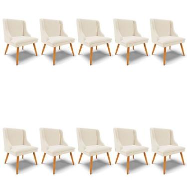 Imagem de Kit 10 Cadeiras de Jantar Liz Linho Grosso Bege A19 Pés Palito Castanh
