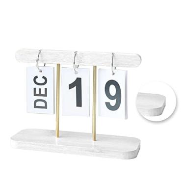 Imagem de Calendário dobrável perpétuo de madeira, calendário diário requintado para escritório em casa com design simples e moderno (branco)