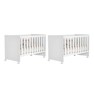 Imagem de Kit Gêmeos Berço Mel Branco Fosco - Reller Móveis Branco Fosco