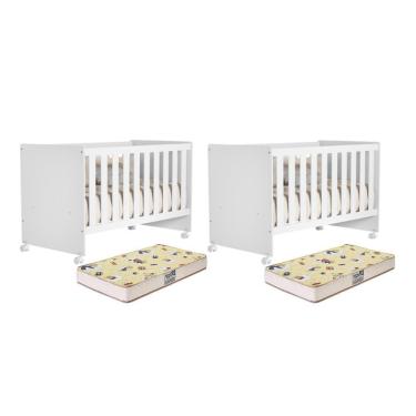 Imagem de Kit Gêmeos Berço Americano Tico Branco Fosco Com Colchões Supreme - Reller Móveis Branco Fosco