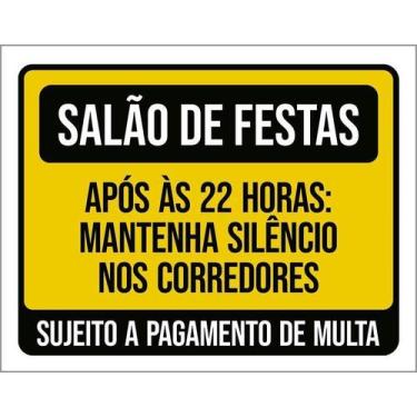 Imagem de Kit 10 Placa Acm Salão Festas 22H Mantenha Silêncio 18X23 - Sinalizo
