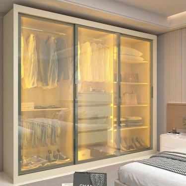 Imagem de Guarda-Roupa Casal 3 Portas Reflecta com LED 100% MDF Royale Off White