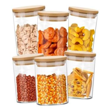 Imagem de Pote Hermético De Vidro Tampa De Bambu Kit 6 Porta Mantiment - Congrat