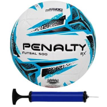 Imagem de Bola Futsal Penalty Rx 500 + Bomba de Ar, Branco, Azul, Preto
