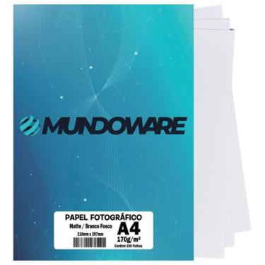Imagem de Papel Fotográfico Matte A4 170g Mundoware Branco Fosco Sem Brilho com 