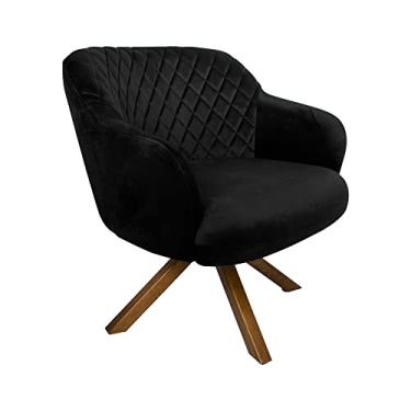Imagem de Poltrona Decorativa Kitana Pés Madeira Giratório Veludo Preto - Gran Belo