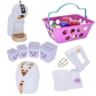 Imagem de Cozinha Infantil Menina Kit Air Fryer Cafeteira Mercado 20pç