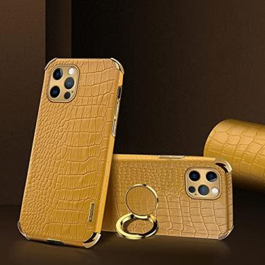 Imagem de Yepda Capa de Crocodilo Textura para iPhone 12 Luxo Couro Capa Suporte de Anel de Rotação de 360 Graus Anti Impacto com Proteção de Câmera protetora à prova de choque 6.1 polegadas, Amarelo