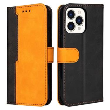 Imagem de GSYH Capa carteira para iPhone 13 Mini/13/13 Pro/13 Pro Max, capa flip de couro legítimo com compartimentos para cartão fecho magnético TPU à prova de choque proteção de câmera com suporte, laranja, 13pro 15,1 cm