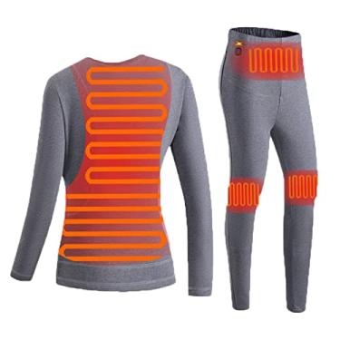 Imagem de Conjunto de roupa íntima térmica de aquecimento USB elétrico feminino ajuste lavável com camada de base aquecida inverno ao ar livre dentro de casa, cinza, 2GG (65 kg/178 cm)