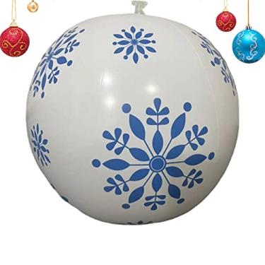 Imagem de Bola Natal – Bola floco neve inflável enorme Natal 40 cm | Bola decoração ao ar livre com luz LED recarregável e controle remoto para decorações quintal e piscina Aocate