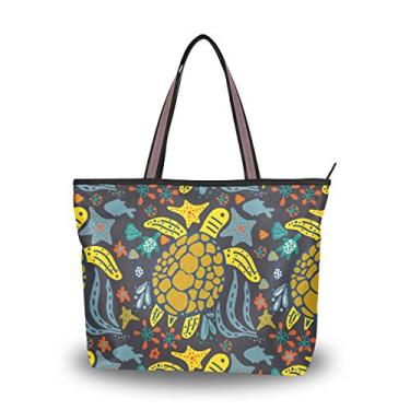 Imagem de Bolsa feminina com alça superior, estampa de tartaruga marinha, bolsa de ombro para mulheres, Multicolorido., Medium