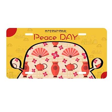 Imagem de DIYthinker Placa de licença Sakura com ventilador de vaso japonês para decoração de carro Dia da Paz