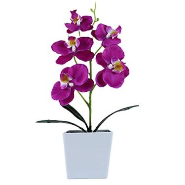 Imagem de Heave Orquídeas artificiais com vaso branco, plantas de orquídeas falsas, flores de seda falsa, bonsai para decoração de mesa de escritório em casa, festa de casamento, lótus vermelho