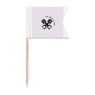 Imagem de Motor de pistão plano mundial Art Déco, presente moderno com bandeiras de palito de dentes, marcação de etiquetagem para bolo de festa, comida de queijo