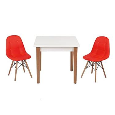 Imagem de Conjunto Mesa de Jantar Luiza 80cm Branca com 2 Cadeiras Botonê - Vermelho
