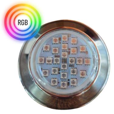 Imagem de Refletor Power Led 5W Rgb Em Inox Iluminação Para Piscina Luz Multicolorida - Brustec