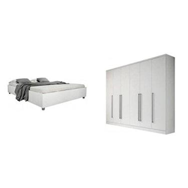 Imagem de Quarto Casal Completo com Cama e Guarda Roupa 6 Portas 8 Gavetas Sevilla Tcil Móveis Neve/neve