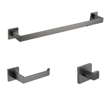 Imagem de Armário de banheiro de aço inoxidável Gunmetal Toalheiro Suporte para papel higiênico, Escova higiênica, Gancho para roupão Suporte para barra de toalha Cinza Inoxidável, 50 cm 1 barra 3 peças kit