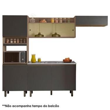 Imagem de Cozinha Compacta com Balcão de Pia Porto Carvalho Grafite - Poliman