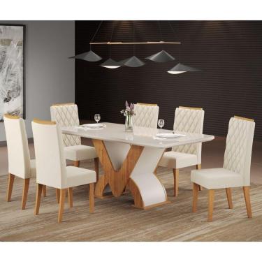 Imagem de Conjunto Sala de Jantar Mesa Retangular Novita com 6 Cadeiras Iza Mel/Off White/Bege