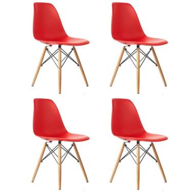 Imagem de Kit 04 Cadeiras Eiffel Charles Eames Base Madeira Sala de Jantar Vermelho - SSX Multicoisas
