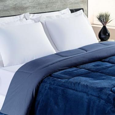 Imagem de Coberdrom Queen Dupla Face Malha e Manta 01 Peça Marinho