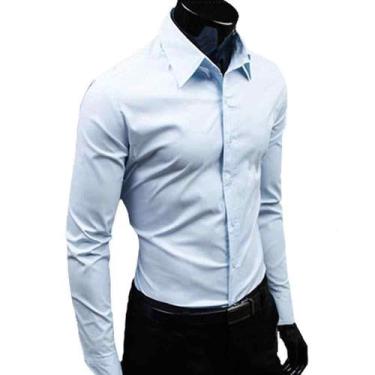 Imagem de Camisa Social Slim Fit Lisa Para Usar Com Terno Gravata Ou Jeans - Mag