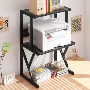 Imagem de aboxoo Suporte de impressora de mesa com prateleiras de armazenamento de madeira de 3 níveis, mesa de impressora sob a mesa, organizador multiuso de mesa de escritório doméstico para fax, scanner