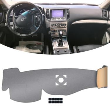 Imagem de KEYOOG Tapete de painel de painel adequado para in-finiti 2013-2008 G37 G25 G35 /2015-2014 Q60 (V36 Body Code, sem HUD), tapete de placa de painel de carro tapete antirreflexo, protetor de proteção solar antiderrapante (cinza)