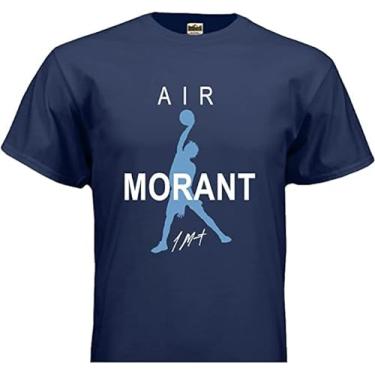Imagem de HOFSM.COM Hall of Fame Sports Memorabilia Camiseta de basquete Ja Morant Memphis Dunk Signature (2GG, camiseta masculina, azul marinho)