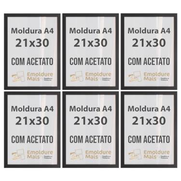 Imagem de Kit 6 Molduras De Madeira A4 (21x30cm) Com Acetato Documentos Alvaras e Diplomas temos cores Branca Preta Dourada Tabaco (Preto)