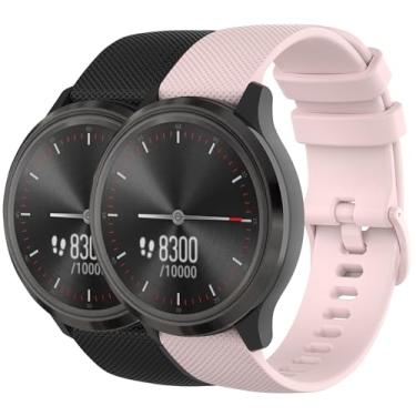 Imagem de Nacorulu Pulseira compatível com Garmin Vivoactive 3, pulseira de substituição de silicone macio de 20 mm para Garmin Vivoactive 5/Forerunner 24/Vivomove/Galaxy Watch de 42 mm (pacote com 2) (preto e