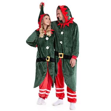 Imagem de HSCTEK Macacão adulto de flanela de Natal com capuz para mulheres e homens, Elfo, GG