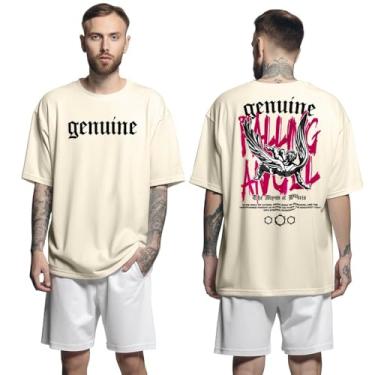 Imagem de Camisa Camiseta Oversized Streetwear Genuine Grit Masculina Larga 100% Algodão 30.1 Falling Angel - Bege - GG