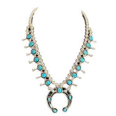 Imagem de Pearlybear Turquoise Conjunto de brincos de colar de prata esterlina 925 mini flor de abóbora Lenora Garcia 55 cm. Sudoeste, Prata esterlina, Turquesa