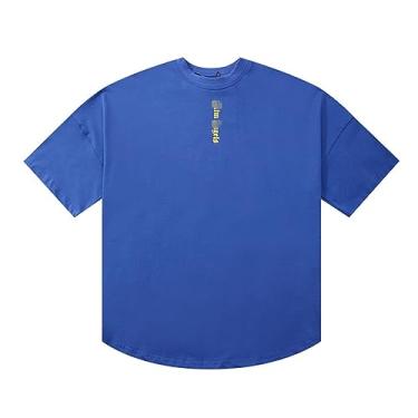 Imagem de Camiseta Pa de manga curta estampada hip hop simples moda casal gola, Azul 1, M