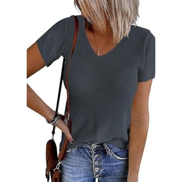 Imagem de Allimy Suéter feminino de malha de manga curta tops de verão 2024 roupas camisetas modernas, Preto, G