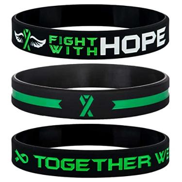 Imagem de Sainstone Get Well Soon Gifts Pulseiras de fita de conscientização verde com citação motivacional - Fight With Hope, Together We Fight, Cancer & Cause Pulseiras para homens, mulheres, pacientes