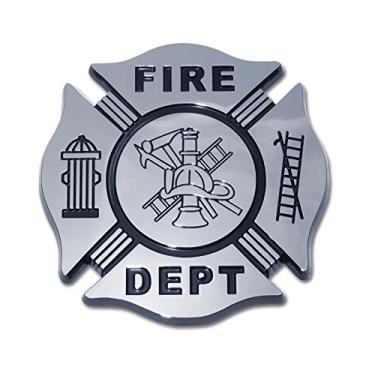 Imagem de Elektroplate Símbolo da cruz maltesa do Corpo de Bombeiros OEM cromado e emblema preto para carros, caminhões e todos os automóveis | Ajuste universal em 7 cm x 7 cm | À prova de intempéries